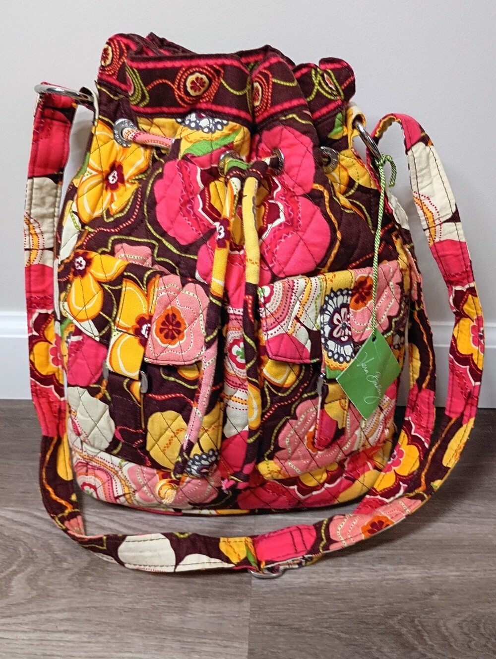 Nwt Vera Bradley Vintage Floral Buttercup Quick Draw String Bucket Handbag